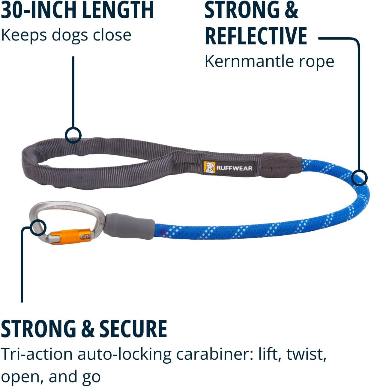 , Knot-A-Long Dog Leash, 30-Inch Short Rope Lead, Blue Pool